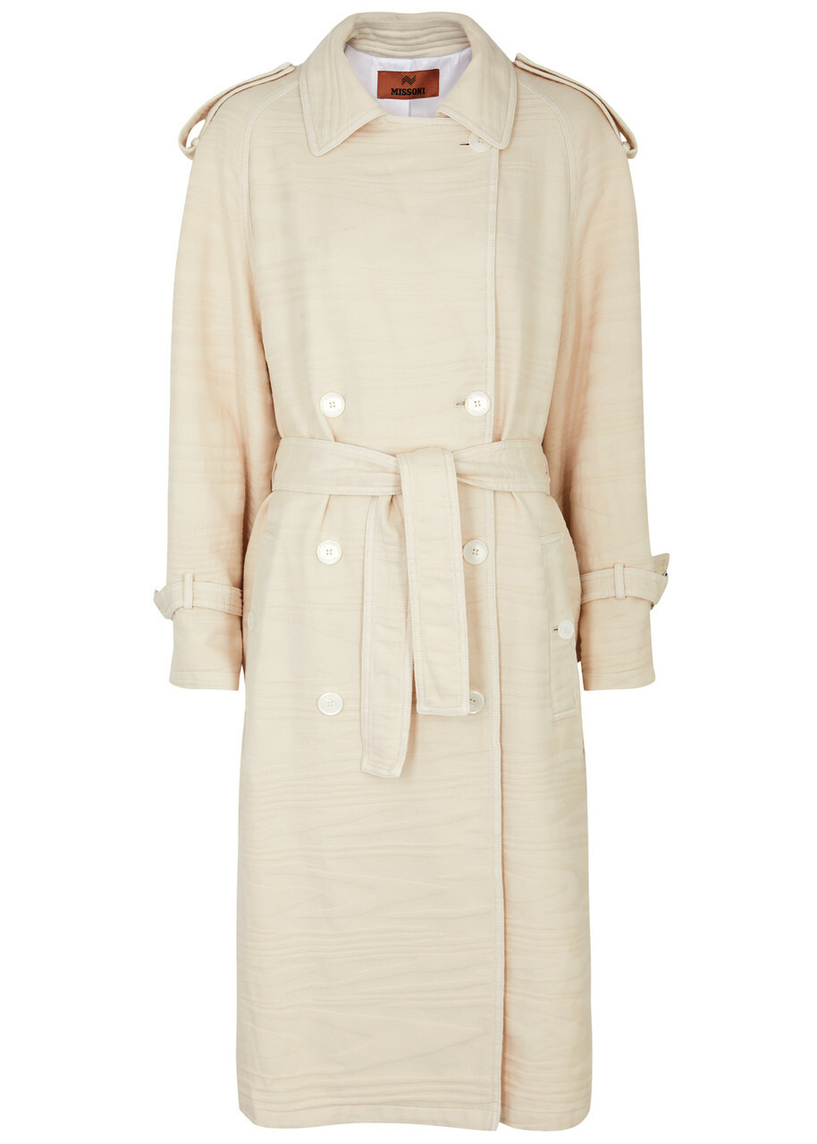 Missoni Belted Cotton-jacquard Trench Coat Sand