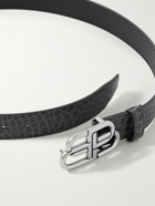 Balenciaga - 3cm Logo-Embellished Croc-Effect Leather Belt - Gray