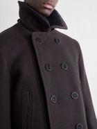 TOM FORD - Shearling and Leather-Trimmed Woven Wool-Blend Coat - Brown