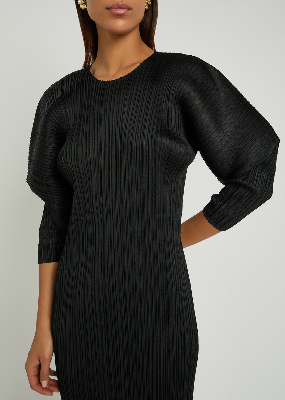 Pleats Please Issey Miyake Pleated Woven Midi Dress Black