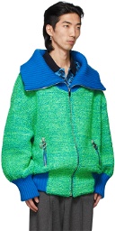 We11done Green & Blue Voluminous Pile Zip-Up Sweater