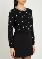 Alice + Olivia Dollie Embellished Stretch-wool Cardigan Black
