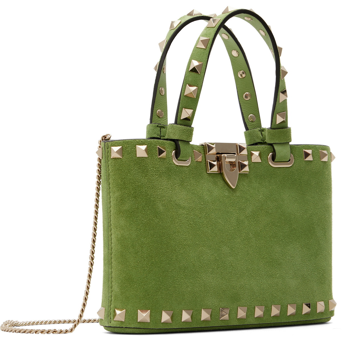 Valentino Garavani Green Rockstud Mini Suede Shopping Tote