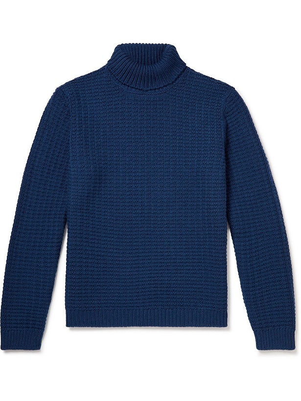 Photo: Massimo Alba - Waffle-Knit Wool Rollneck Sweater - Blue
