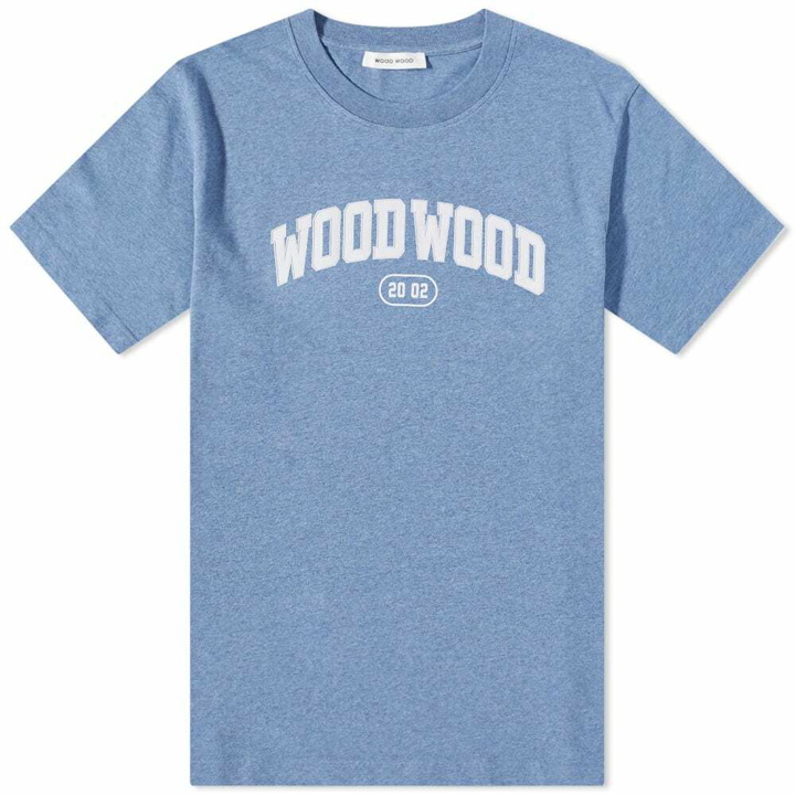 Photo: Wood Wood Men's Bobby Arch Logo T-Shirt in Blue Marl