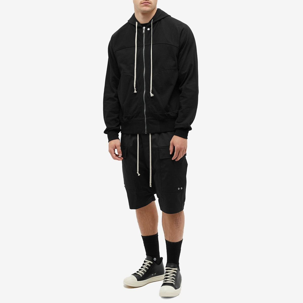 Rick Owens Men's Zip Up Hoody in Black Rick Owens