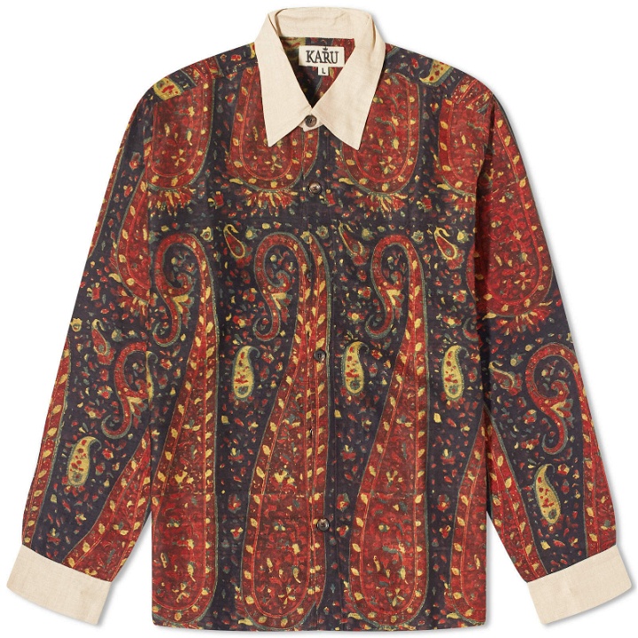 Photo: Karu Research Men's Hand Block Paisley Polo Shirt in Black/Red/Gold