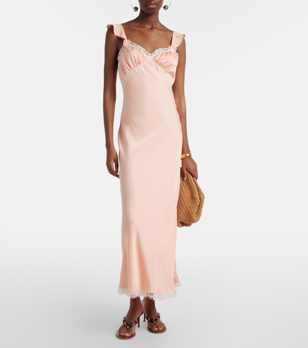 Faithfull Sella lace-trimmed satin maxi dress