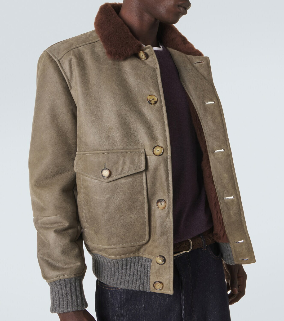 Brunello Cucinelli Shearling-lined leather blouson jacket