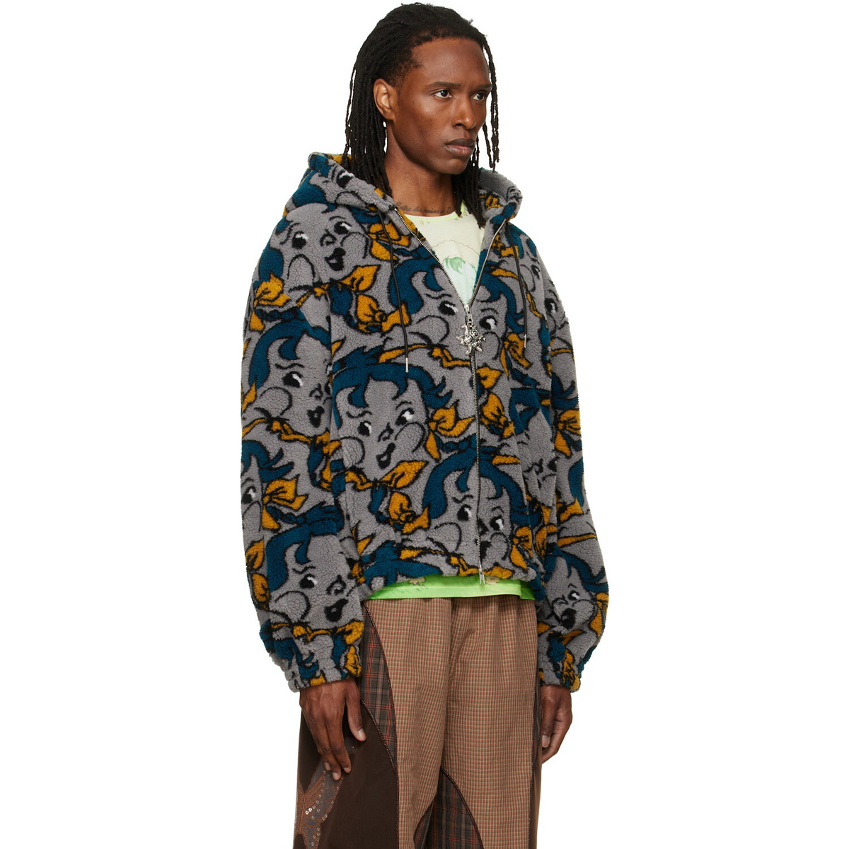 Chopova Lowena Gray 'Cheeky Girl' Oversized Hooded Fleece Jacket