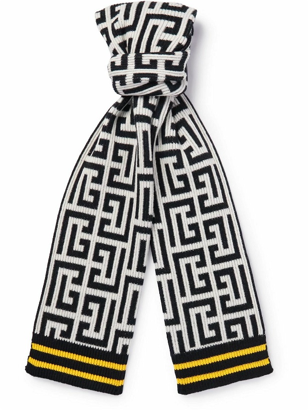 Photo: Balmain - Ribbed Monogrammed Merino Wool and Cashmere-Blend Scarf