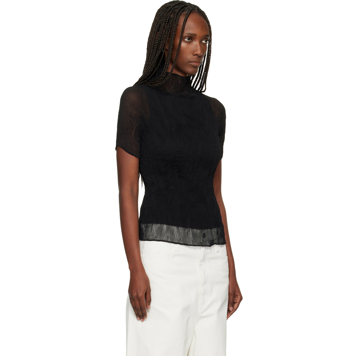 ISSEY MIYAKE Black Chiffon Twist T-shirt