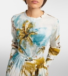 Oscar de la Renta Pleated printed cotton-blend cocktail dress