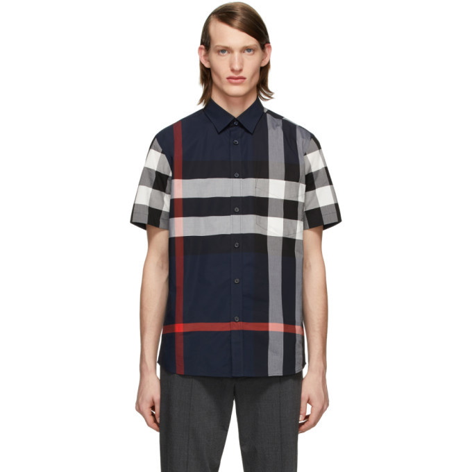 Photo: Burberry Navy Check Slim Short Sleeve Shirt