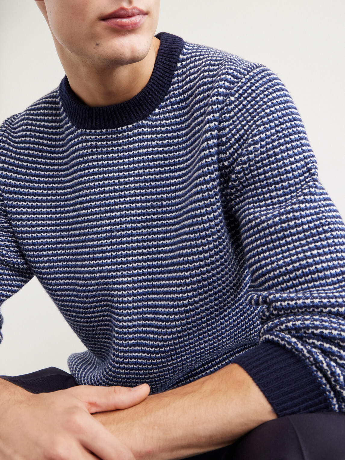 Lardini - Striped Wool and Cashmere-Blend Sweater - Blue