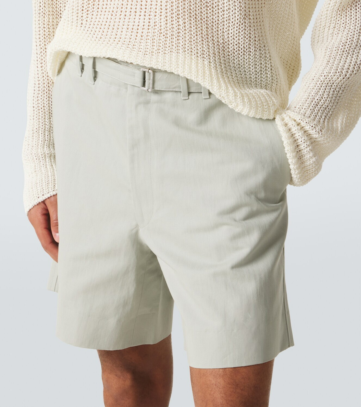 Stòffa Belted cotton and linen shorts