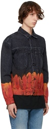 Marcelo Burlon County of Milan Black & Orange Denim Bleach Flame Jacket
