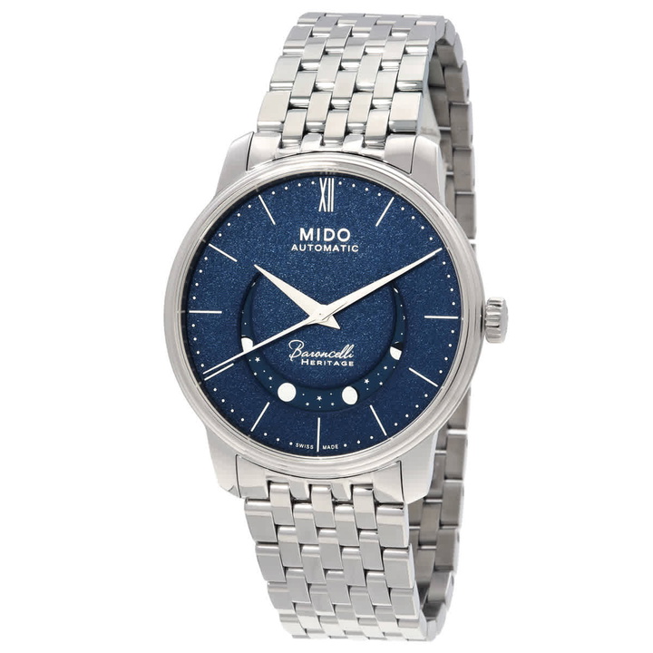 Photo: Mido Baroncelli Smiling Moon Automatic Blue Dial Mens Watch M0274071104000
