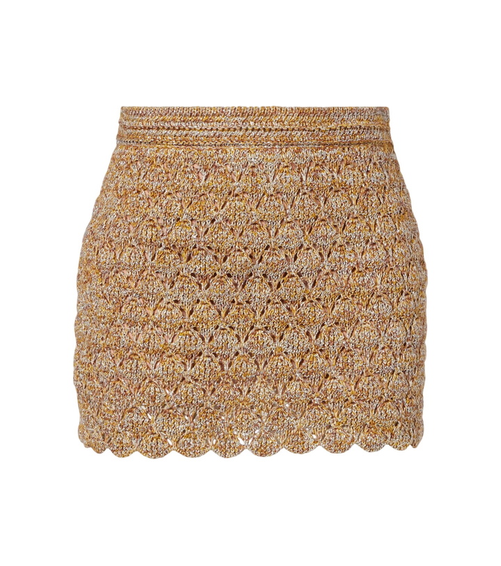 Photo: Valentino Open-knit linen-blend lamé miniskirt