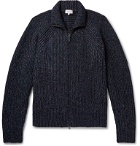 Brioni - Leather-Trimmed Wool Zip-Up Cardigan - Blue