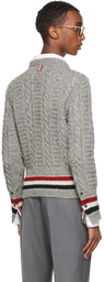 Thom Browne Grey Donegal Filey Cable RWB Stripe Sweater