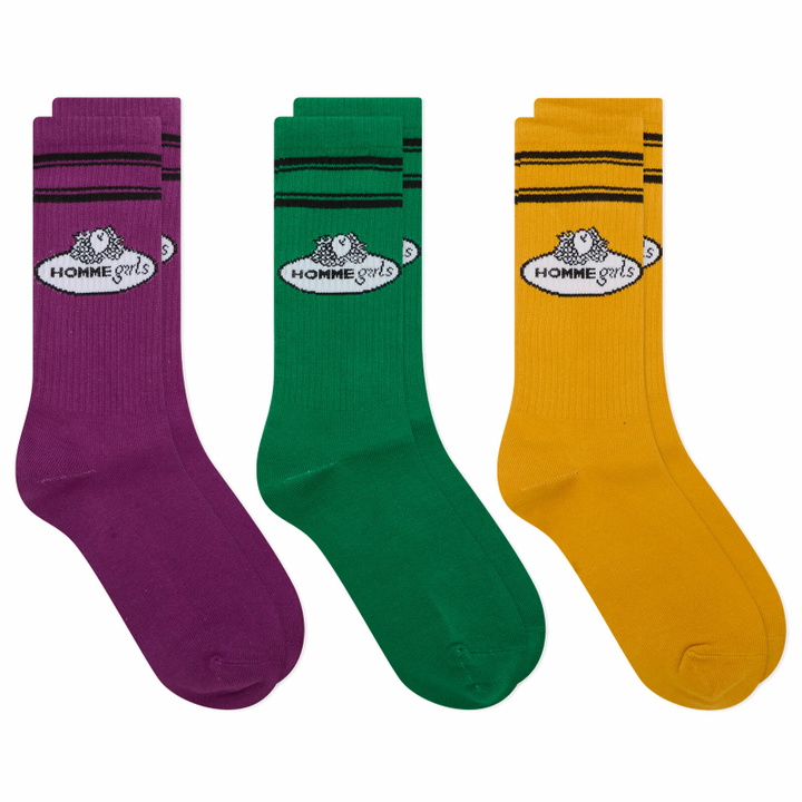Photo: Hommegirls Women's x Fruit of the Loom Crew Socks - Pack of 3 in Magenta/Yellow/Green 