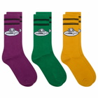 Hommegirls Women's x Fruit of the Loom Crew Socks - Pack of 3 in Magenta/Yellow/Green 