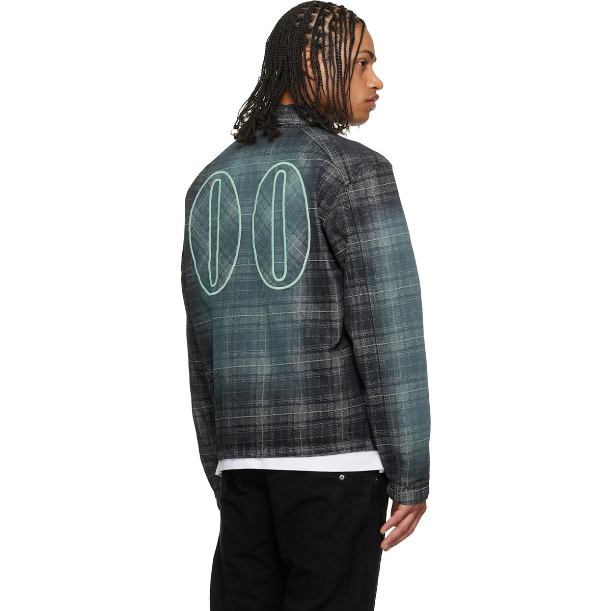 Off-White Gray Check Jacquard Skate Coach Denim Jacket
