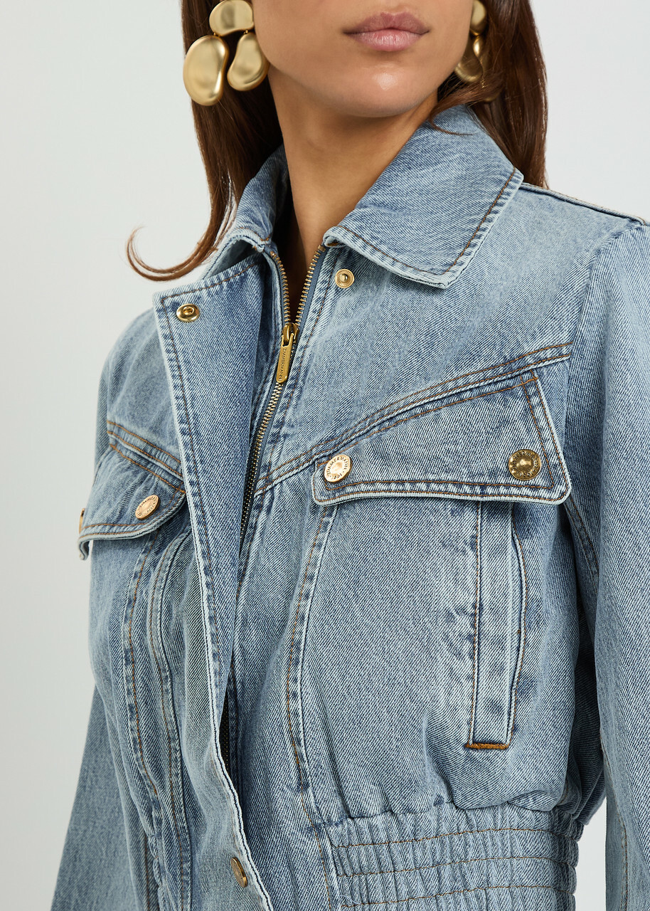 Zimmermann Quilted Denim Bomber Jacket Light Blue