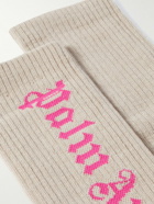 Palm Angels - Logo-Jacquard Ribbed Cotton-Blend Socks - Neutrals