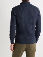 LORO PIANA - Suede-Trimmed Cable-Knit Baby Cashmere Half-Zip Sweater - Blue