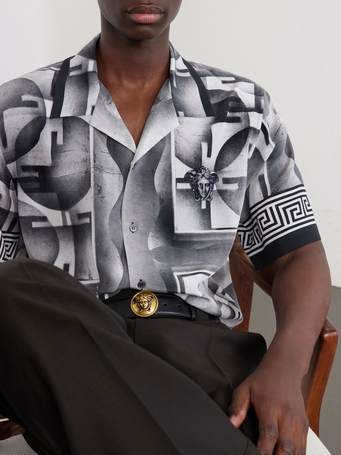 Versace - Camp-Collar Printed Silk-Crepe De Chine Shirt - Black