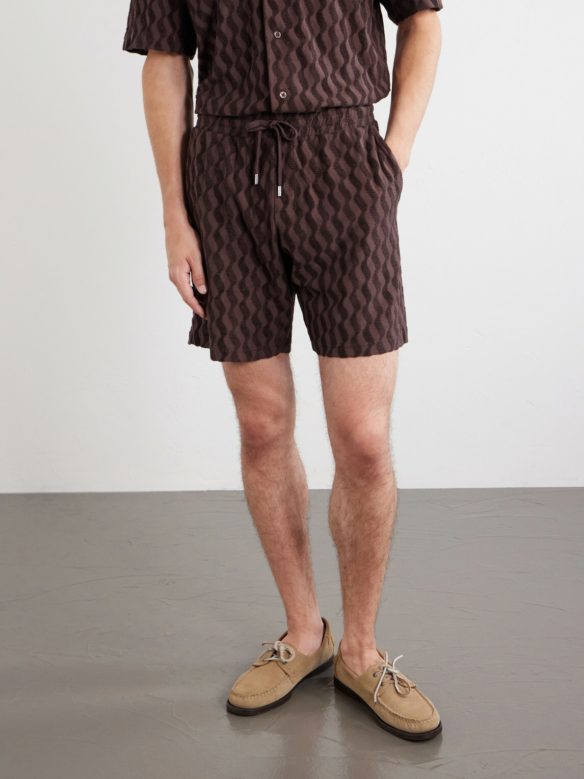 Frescobol Carioca - Augusto Cotton and Linen-Blend Jacquard Terry Shorts - Brown