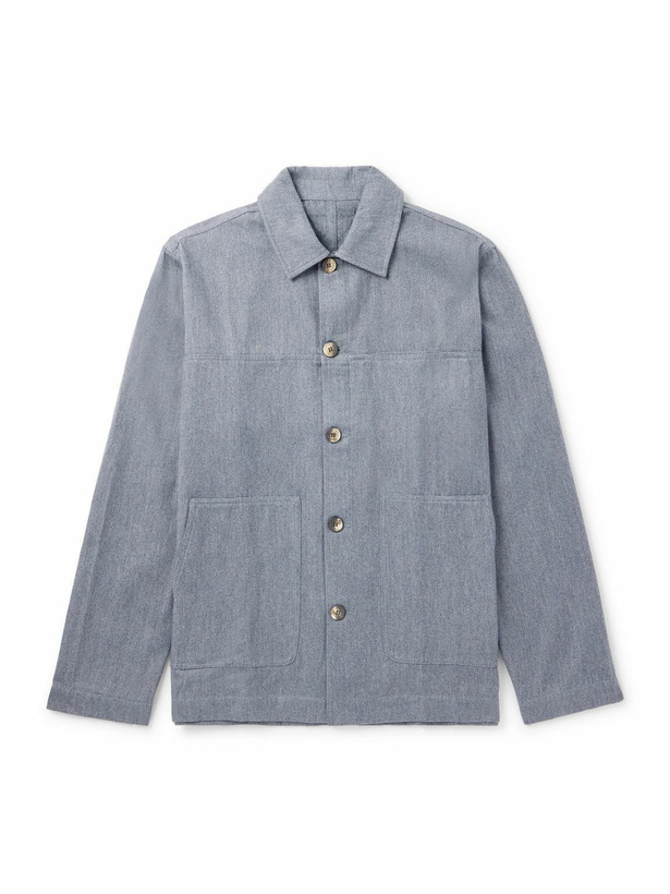 Photo: Frescobol Carioca - Belford Herringbone Cotton and Cashmere-Blend Jacket - Blue