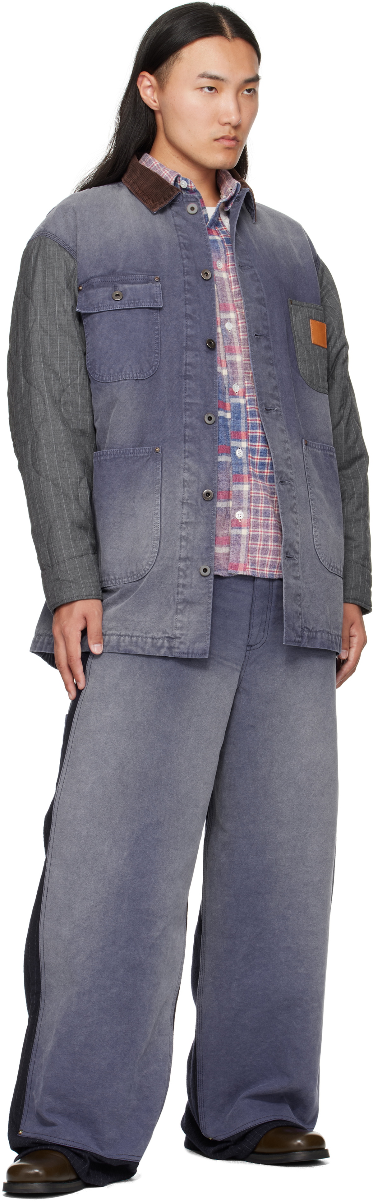 Khoki Blue Vintage-Effect Work Coat
