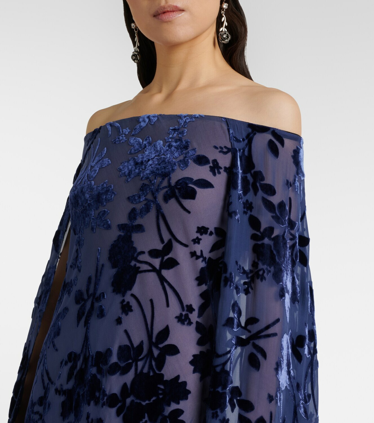 Rodarte Caped off-shoulder jacquard maxi dress