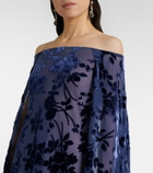 Rodarte Caped off-shoulder jacquard maxi dress