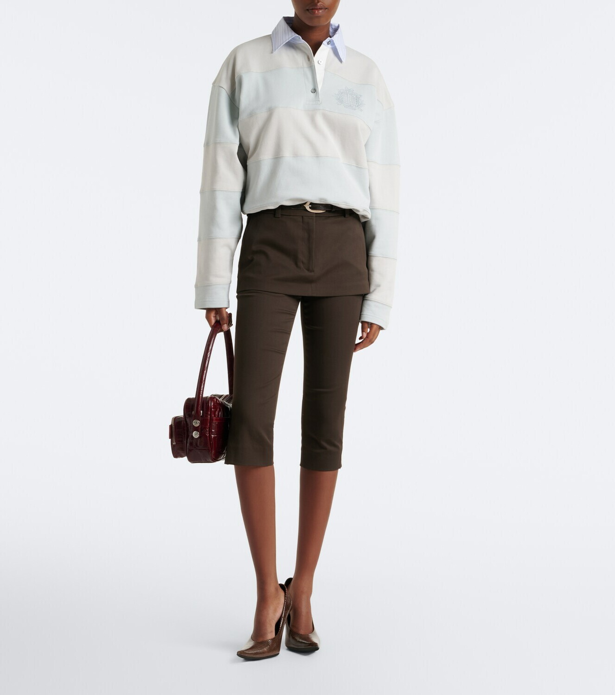 Acne Studios Striped cotton fleece polo sweatshirt