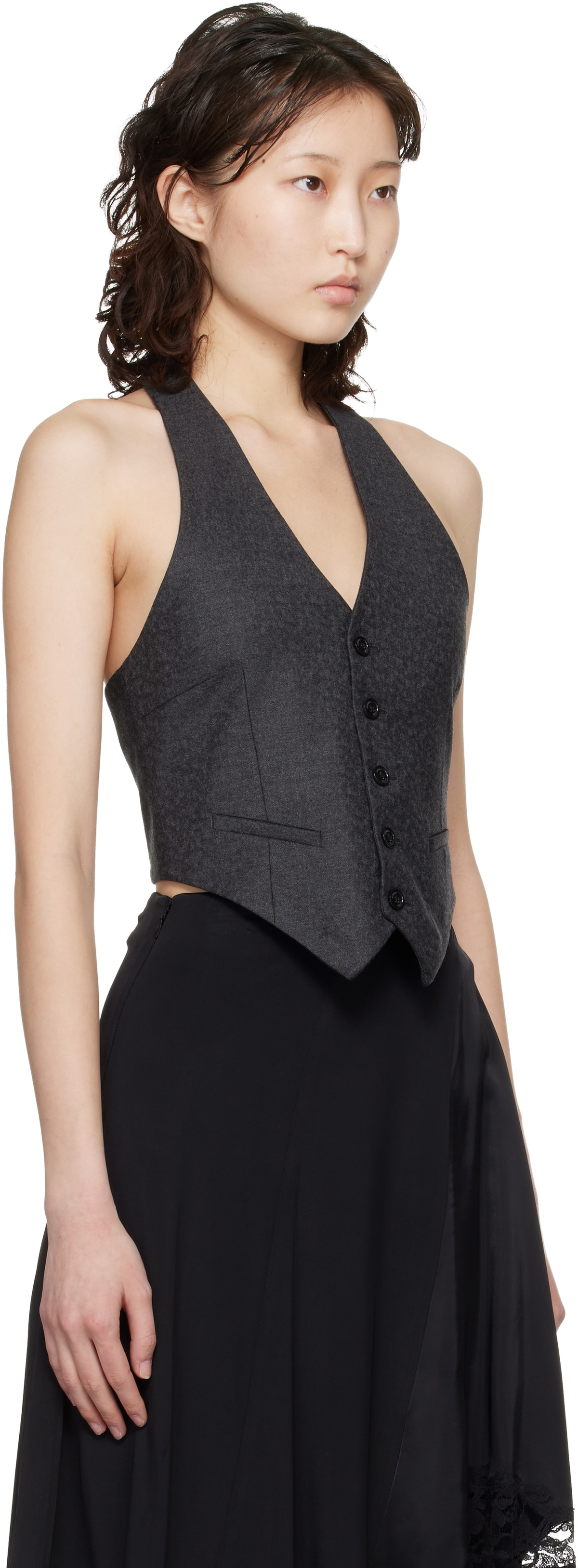 VETEMENTS Gray Open Back Halter Tailored Vest