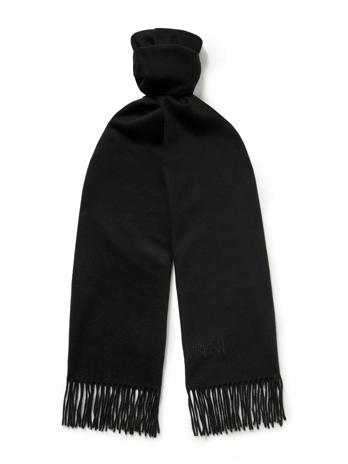 SAINT LAURENT - Logo-Embroidered Fringed Cashmere Scarf Saint Laurent