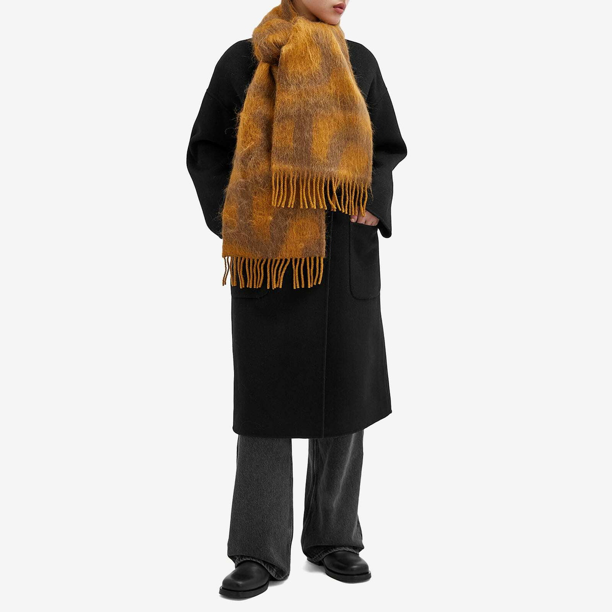Acne Studios Women's All Over Logo Scarf in Caramel Brown