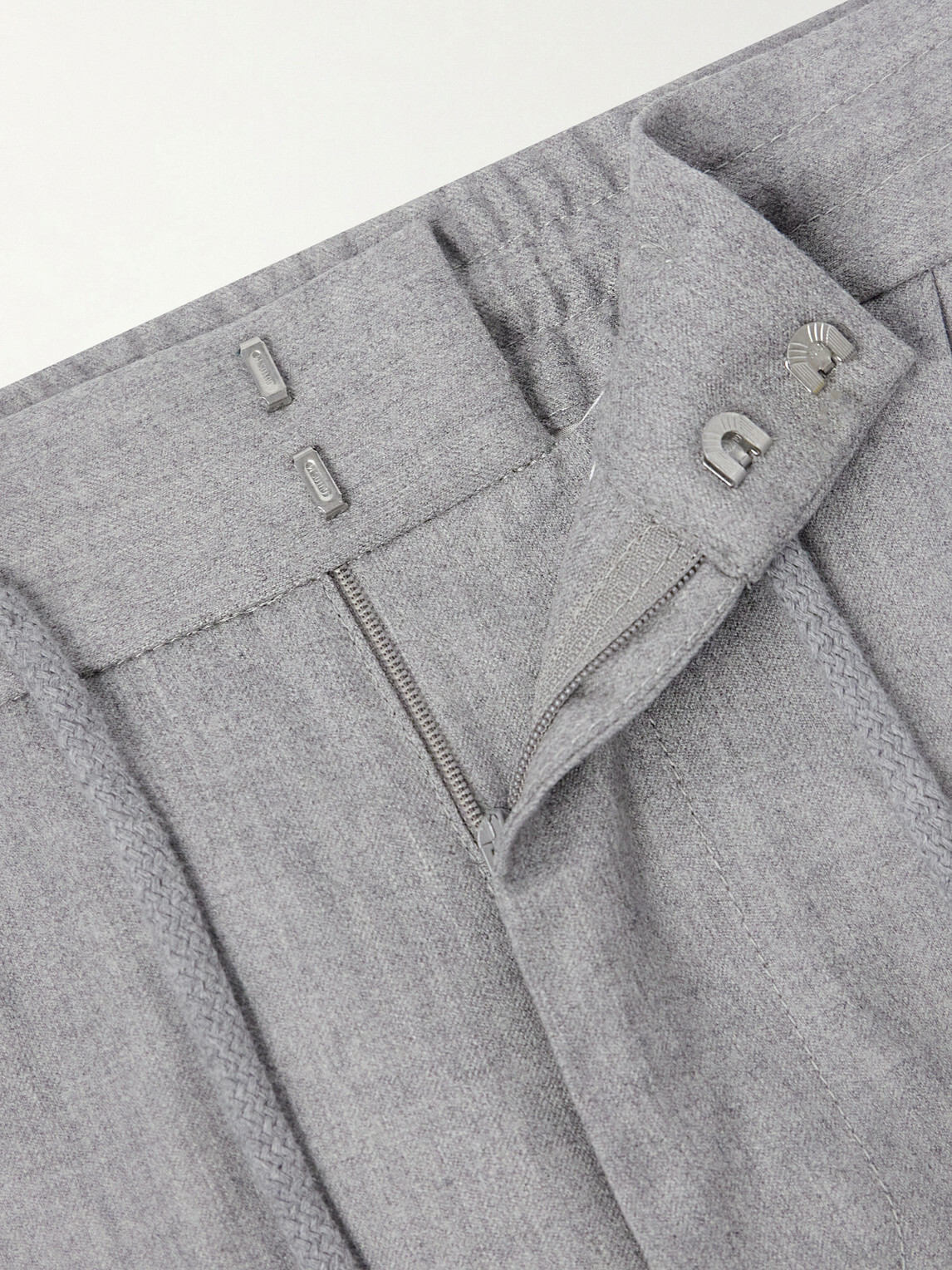 Brunello Cucinelli - Tapered Pleated Virgin Wool-Flannel Drawstring Trousers - Gray