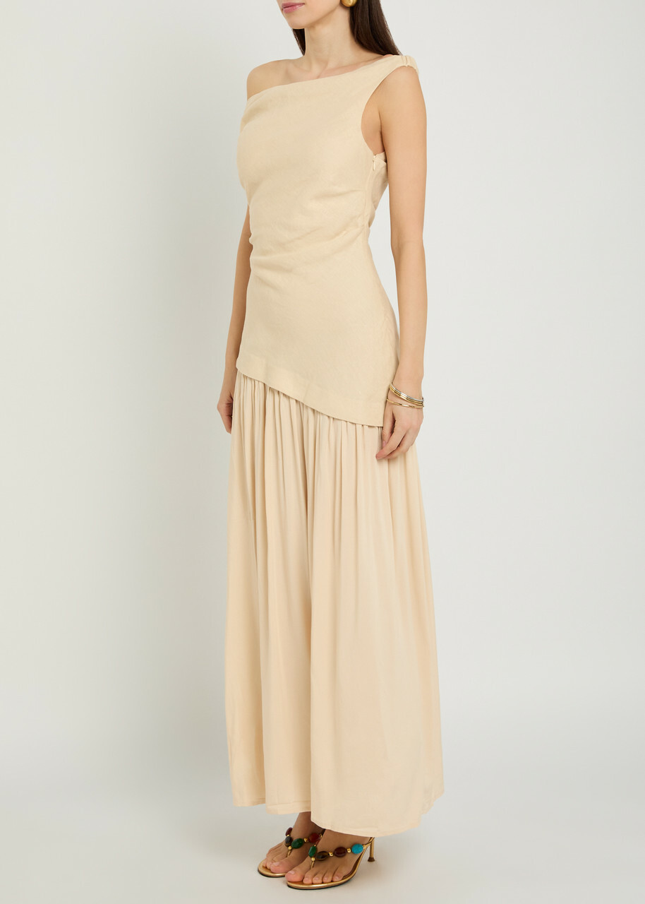 Faithfull The Brand Roma Off-the-shoulder Linen Maxi Dress Beige