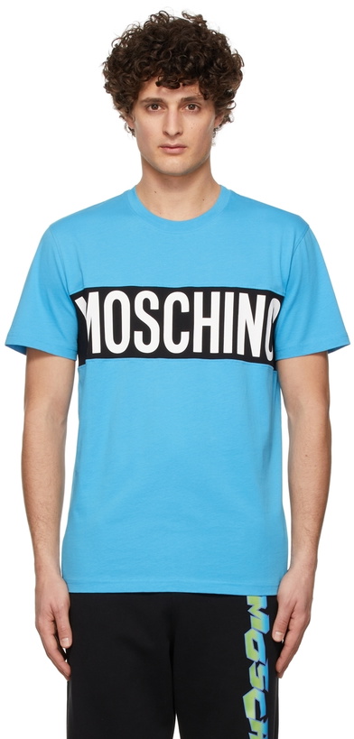 Photo: Moschino Blue Logo Panel T-Shirt