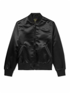 Golden Bear - Sukajan Leather-Trimmed Satin Bomber Jacket - Black