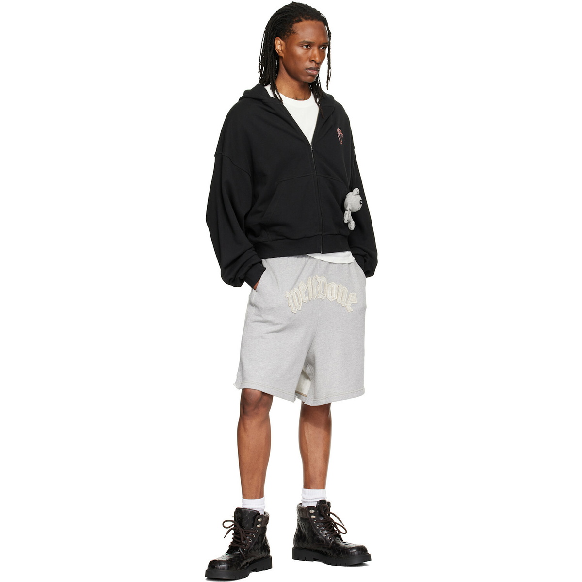 We11done Black Doodle Teddy Zip-Up Hoodie