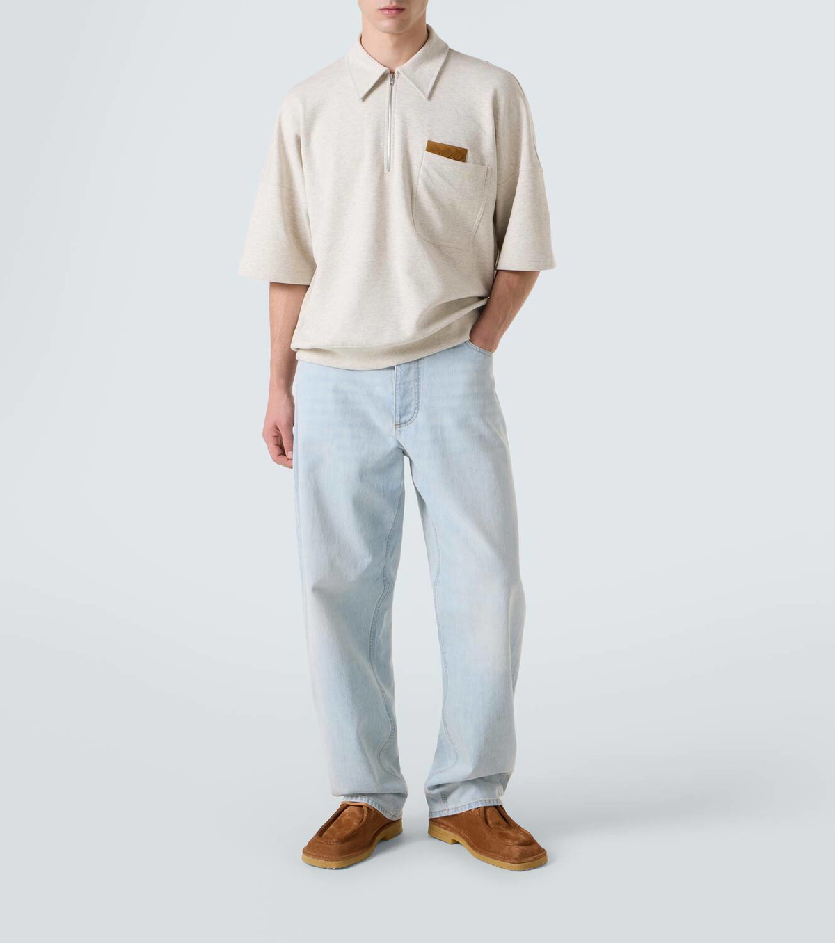 Bottega Veneta Zip-up cotton jersey polo shirt