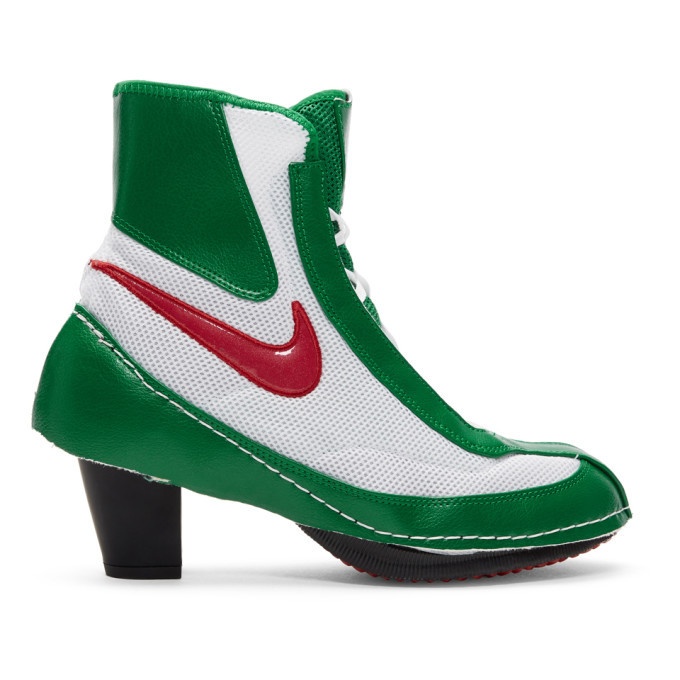 Photo: Comme des Garcons Green and White Nike Edition Heeled Boxing Boots