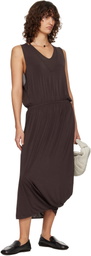 LEMAIRE Brown Double Layer Drape Midi Dress