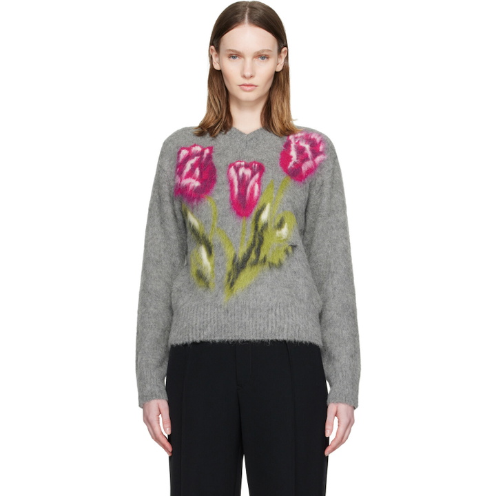 Photo: Maison Margiela Gray Brushed Alpaca V-Neck Sweater